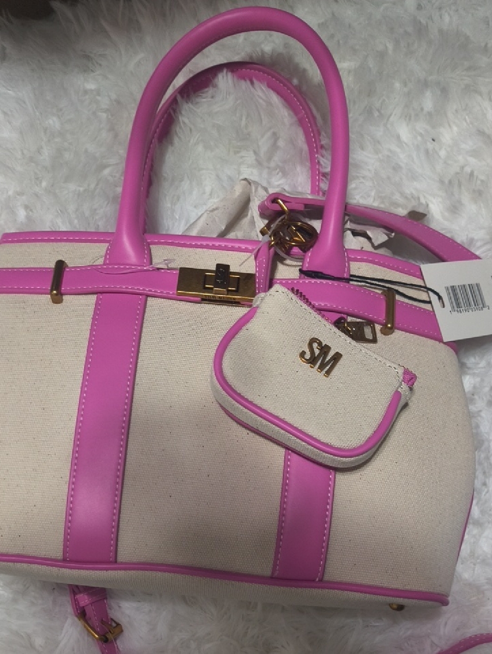 Steve Madden Satchel Canvas Handbag With Pink Trim